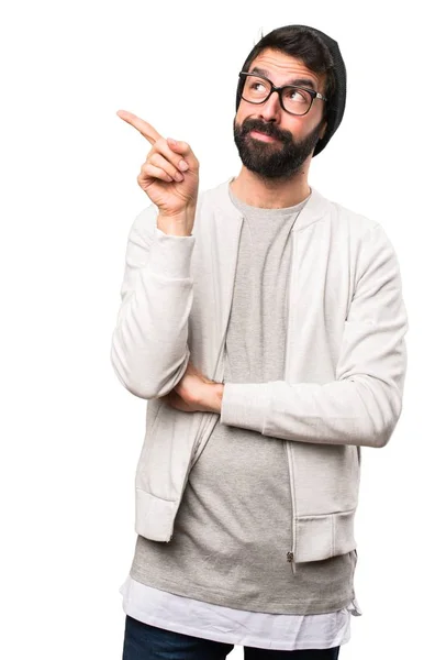 Hipster man thinking on white background — Stock Photo, Image