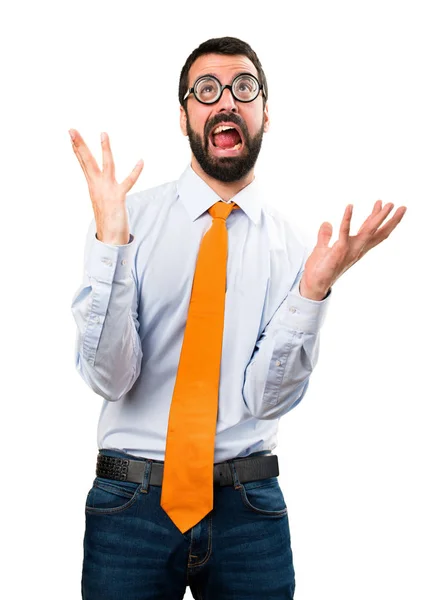 Frustrovaný legrační muž s brýlemi — Stock fotografie