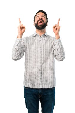 Ben büyük bir işaret parmağı ile işaret sakallı yakışıklı adam