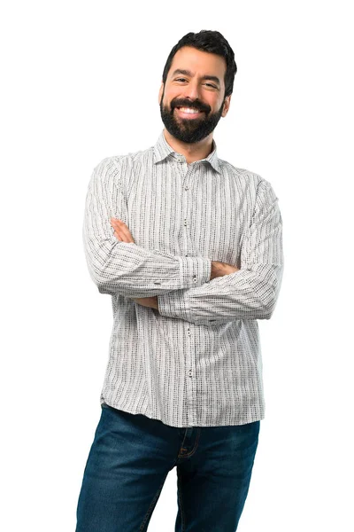 Hombre guapo con barba manteniendo los brazos cruzados —  Fotos de Stock