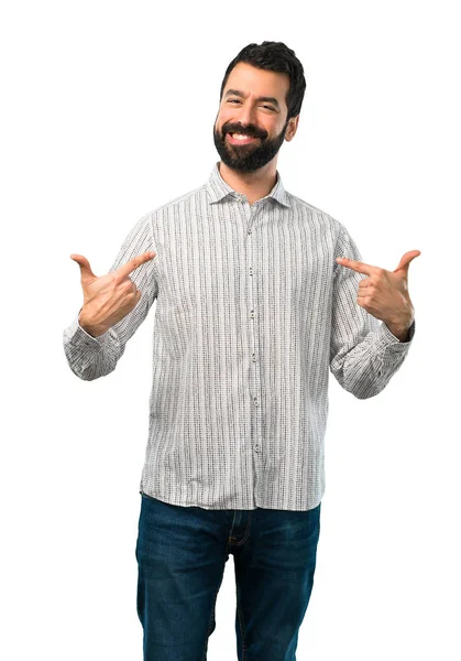 Handsome man with beard proud and self-satisfied in love yoursel — Stock Photo, Image