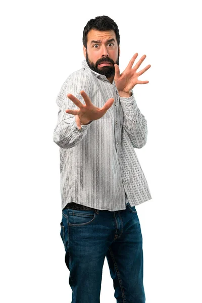 Hombre guapo asustado con barba — Foto de Stock