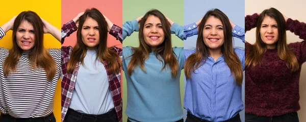 Ensemble Femme Frustrée Prend Les Mains Sur Tête — Photo