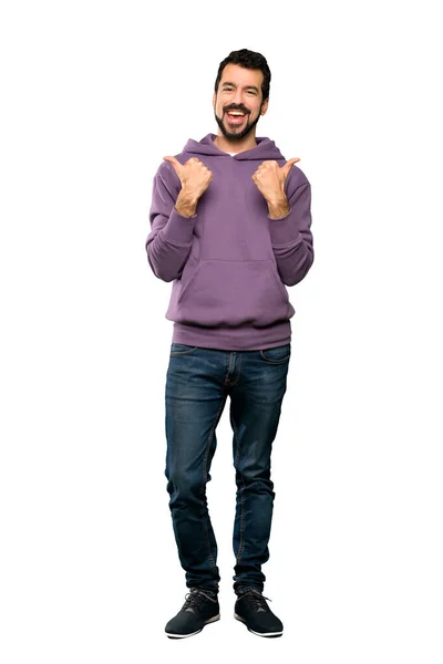 Ganzkörperaufnahme Eines Gutaussehenden Mannes Mit Sweatshirt Mit Daumen Hoch Geste — Stockfoto