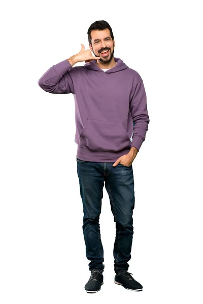 Full Length Shot Van Handsome Man Met Sweatshirt Maken Telefoon — Stockfoto