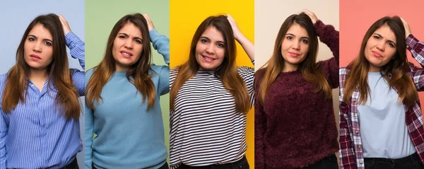 Conjunto Mujeres Con Expresión Frustración Falta Comprensión — Foto de Stock