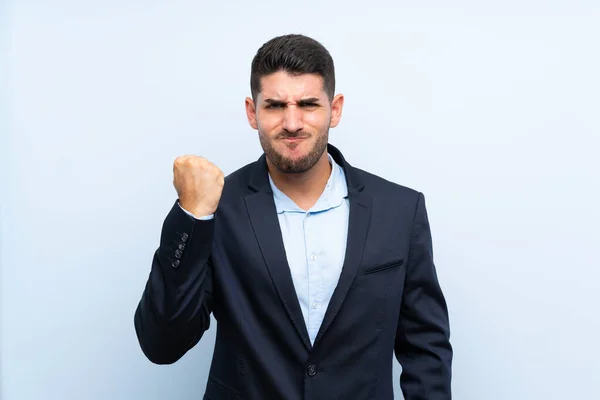 Handsome Man Isolated Blue Background Angry Gesture — ストック写真