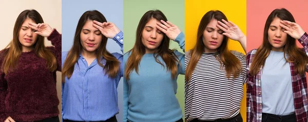 Set Woman Tired Sick Expression — Stock Photo, Image