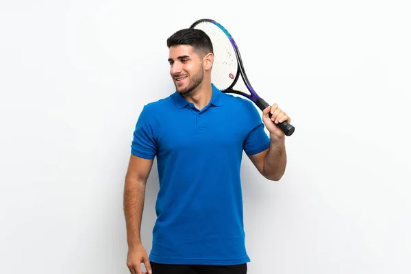 Handsome Young Tennis Player Man Isolated White Wall Smiling Lot — ストック写真