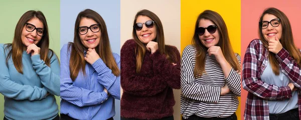 Набор Женщин Очках Улыбающихся — стоковое фото
