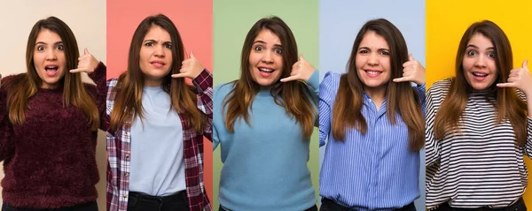 Conjunto Mulher Fazendo Gesto Telefone Duvidar — Fotografia de Stock