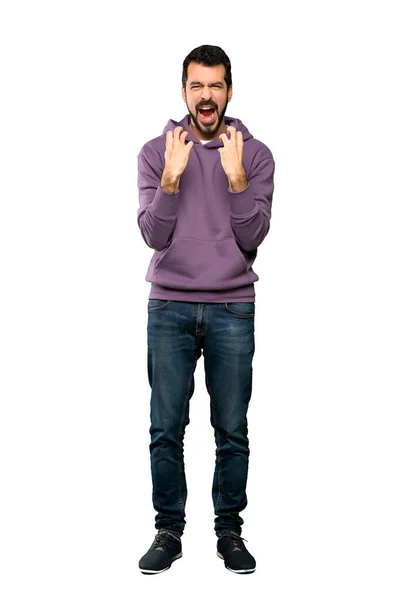 Ganzkörperaufnahme Eines Gutaussehenden Mannes Mit Sweatshirt Der Von Einer Schlechten — Stockfoto