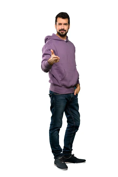 Tirador Cuerpo Entero Hombre Guapo Con Sudadera Estrechando Las Manos — Foto de Stock