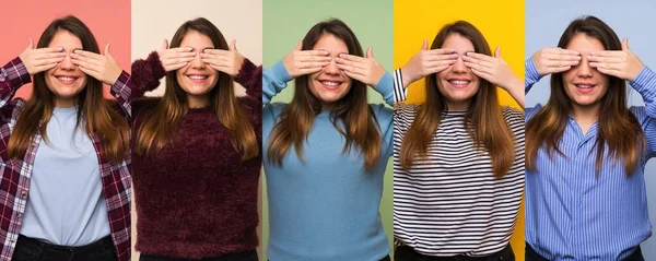 Set Woman Covering Eyes Hands — ストック写真