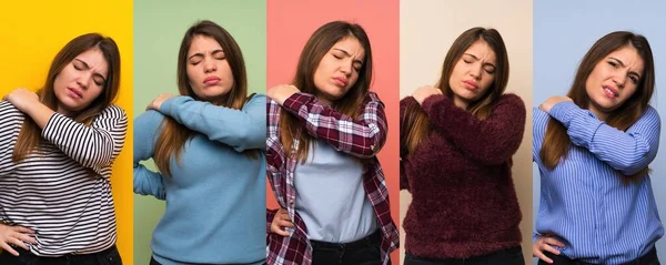 Conjunto Mulheres Que Sofrem Dor Ombro Por Terem Feito Esforço — Fotografia de Stock