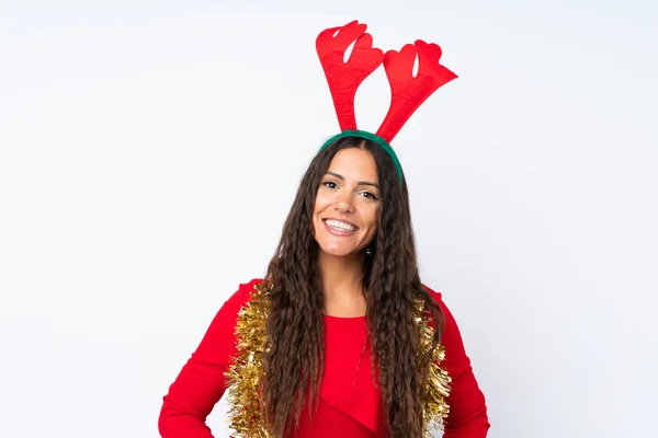 Chica Con Sombrero Navidad Sobre Fondo Blanco Aislado —  Fotos de Stock