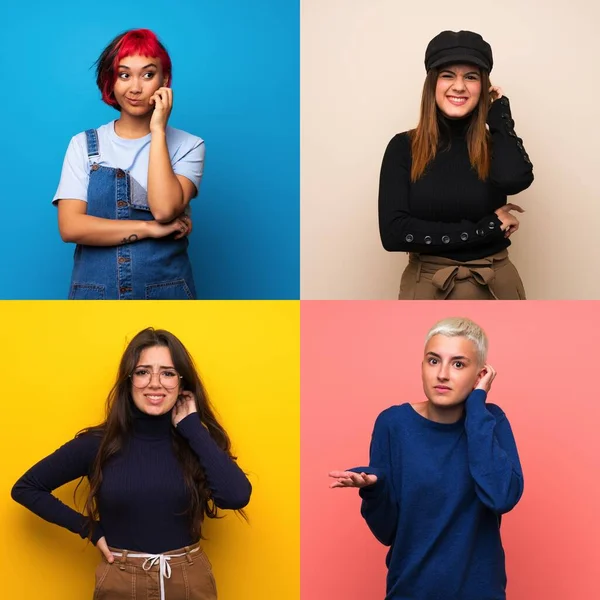 Conjunto Mujeres Que Tienen Dudas —  Fotos de Stock