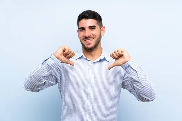 Caucasian Handsome Man Isolated Blue Background Proud Self Satisfied — Stock Photo, Image