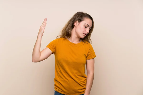 Young Blonde Girl Isolated Background Tired Sick Expression — Stock Photo, Image