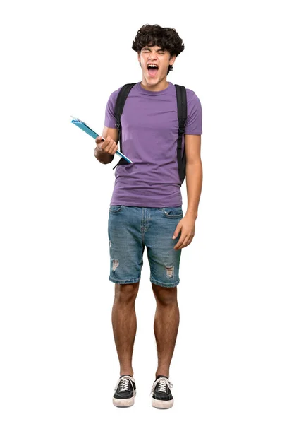 Full Length Shot Young Student Man Shouting Front Mouth Wide — ストック写真