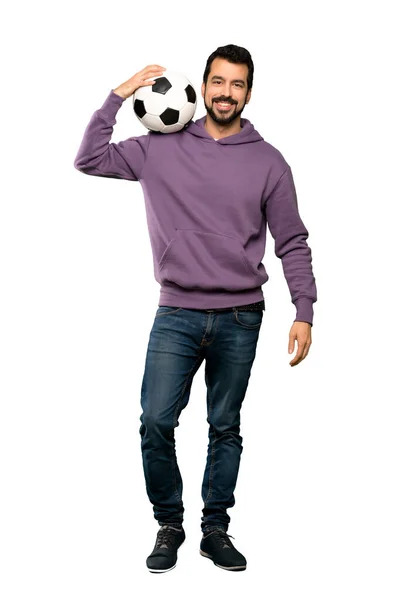Full Length Schot Van Knappe Man Met Sweatshirt Houdt Een — Stockfoto
