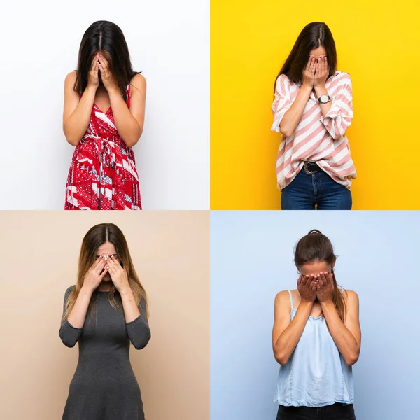 Set Women Tired Sick Expression — Stock Photo, Image