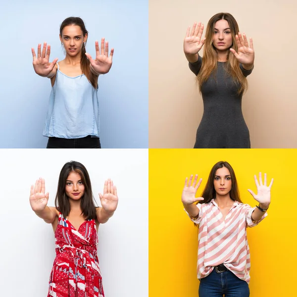 Conjunto Mujeres Haciendo Stop Gesture Decepcionado — Foto de Stock