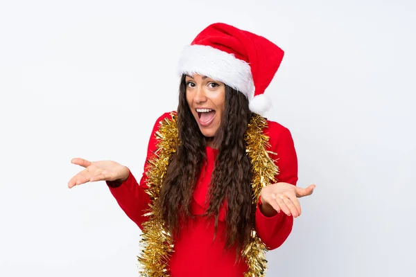 Chica Con Sombrero Navidad Sobre Fondo Blanco Aislado —  Fotos de Stock