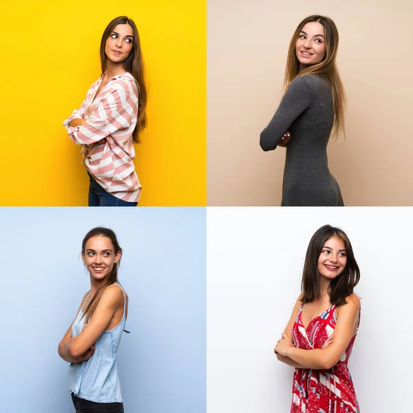 Conjunto Mujeres Con Los Brazos Cruzados Felices —  Fotos de Stock