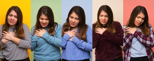 Set of woman having a pain in the heart