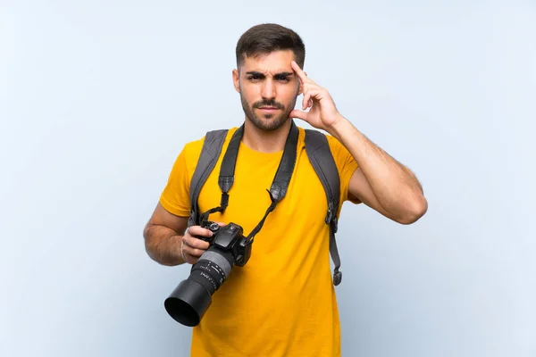 Jeune Homme Photographe Malheureux Frustré Par Quelque Chose Expression Faciale — Photo