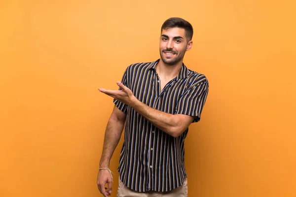 Hombre Guapo Con Barba Sobre Fondo Aislado Presentando Una Idea —  Fotos de Stock