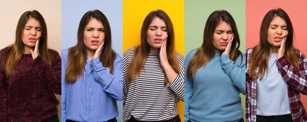 Conjunto Mujer Con Dolor Muelas — Foto de Stock