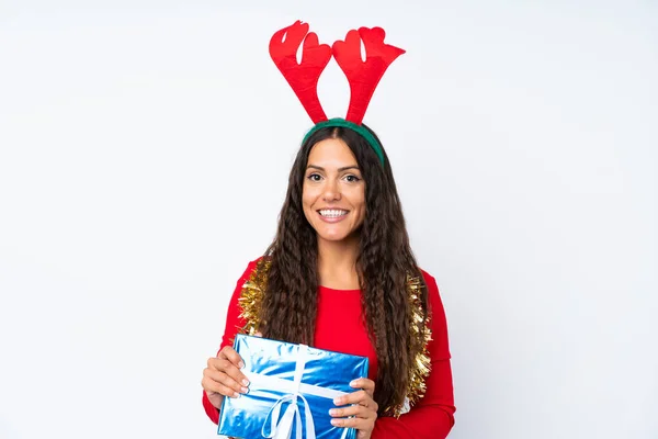 Chica Con Sombrero Navidad Sobre Fondo Blanco Aislado —  Fotos de Stock