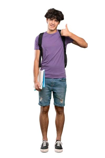 Egy Teljes Hosszúságú Felvétel Egy Fiatal Diákemberről Hüvelykujjával Felemelt Gesztussal — Stock Fotó