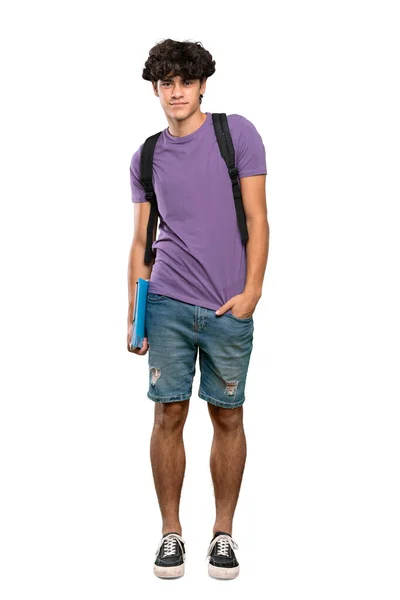 Full Length Shot Young Student Man Laughing Isolated White Background — Stock Photo, Image