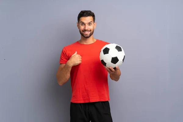 Handsome Young Football Player Man Isolated White Wall Surprise Facial — Stock Photo, Image