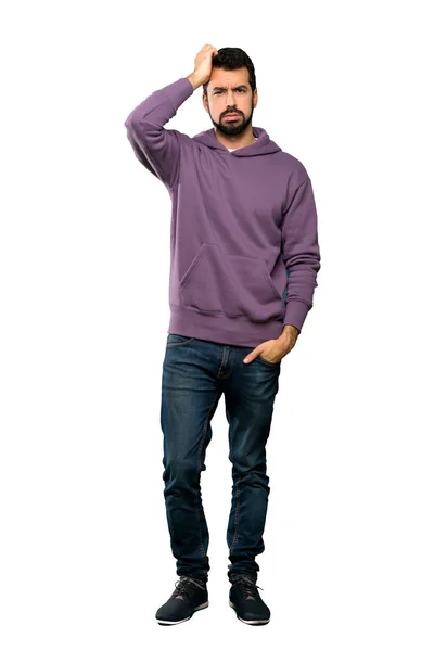 Sweatshirt Yakışıklı Bir Adamın Uzun Pozu Hüsran Ifadesi Izole Edilmiş — Stok fotoğraf