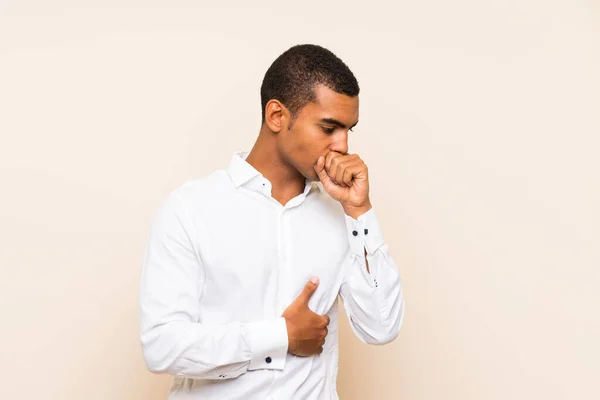 Jong Knap Brunette Man Geïsoleerde Achtergrond Lijden Met Hoest Het — Stockfoto