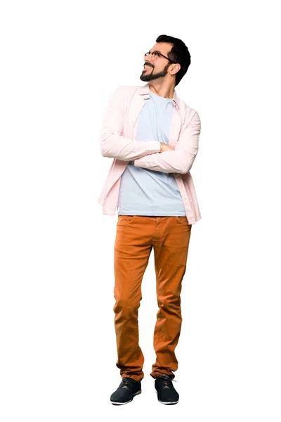 Full Length Shot Handsome Man Beard Looking While Smiling Isolated — Stock Photo, Image