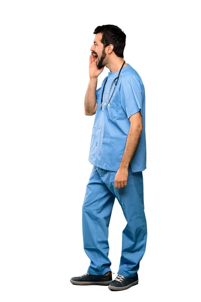 Full Length Shot Surgeon Doctor Man Shouting Mouth Wide Open — Stock Photo, Image