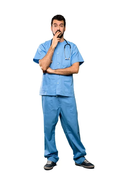 Full Length Shot Surgeon Doctor Man Surprised Shocked While Looking — Stock Photo, Image