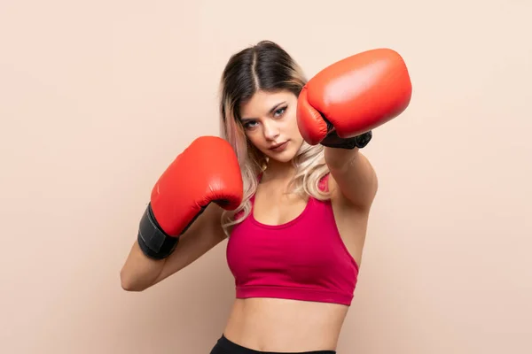 Teenager Sport Girl Isolated Background Boxing Gloves — Stock Photo, Image