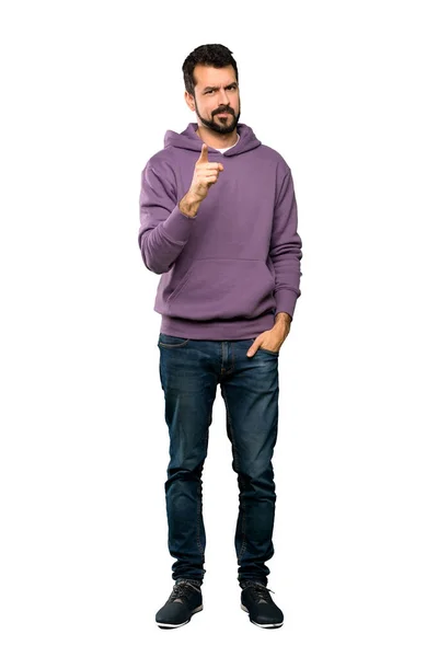 Full Length Shot Handsome Man Sweatshirt Frustrated Pointing Front Isolated — Stock Photo, Image