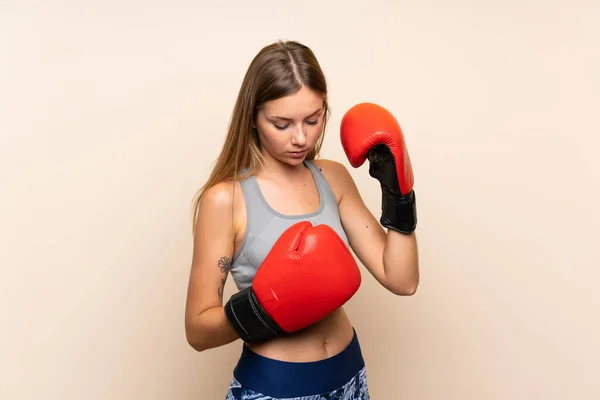 Young Blonde Sport Girl Isolated Background Boxing Gloves — Stock Photo, Image