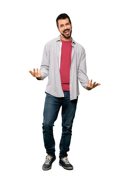 Full Length Shot Handsome Man Beard Smiling Isolated White Background — Stock Photo, Image