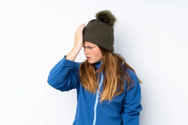 Ucraniano Adolescente Chica Con Invierno Sombrero Sobre Aislado Blanco Fondo —  Fotos de Stock