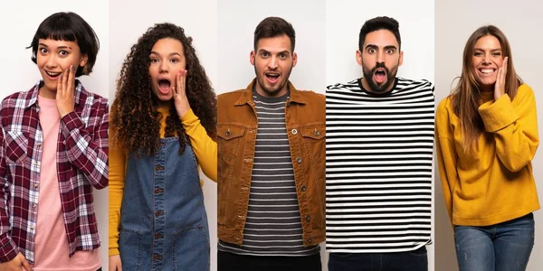 Ensemble Personnes Avec Une Expression Faciale Surprise Choquée — Photo