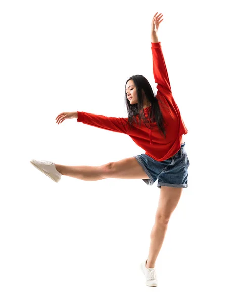 Jonge Aziatische Danseres Geïsoleerde Witte Achtergrond — Stockfoto