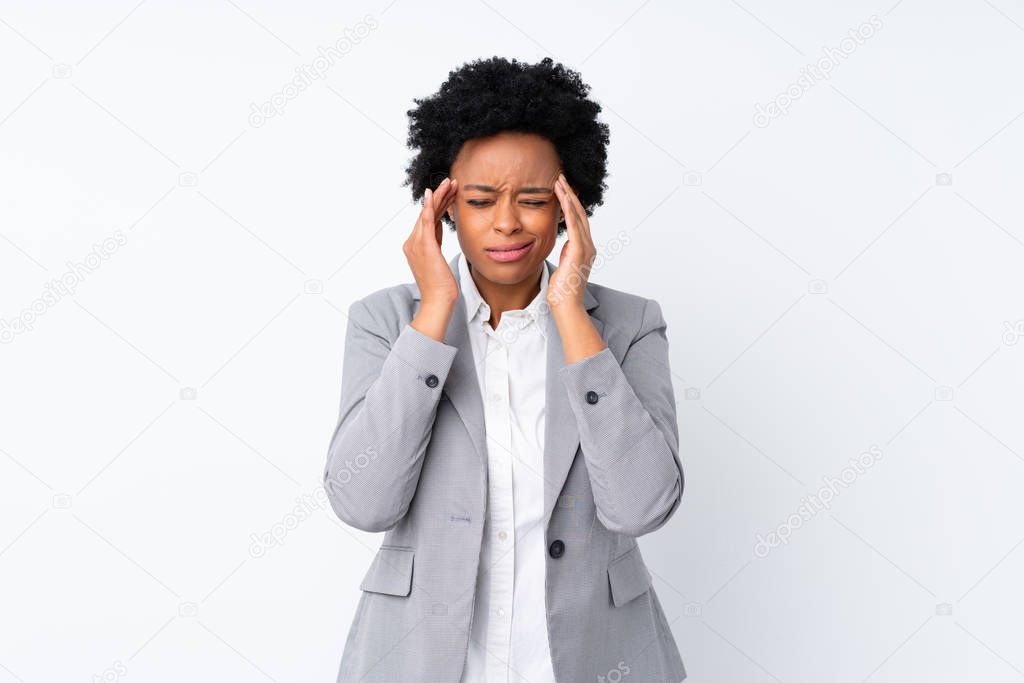 African american business woman over isolated white background unhappy and frustrated with something. Negative facial expression